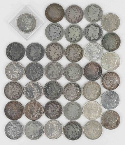 UNITED STATES SILVER MORGAN DOLLAR COINS, LOT OF 38