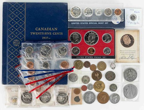 ASSORTED UNITED STATES AND FOREIGN COINS AND COMMEMORATIVE ITEMS, UNCOUNTED LOT