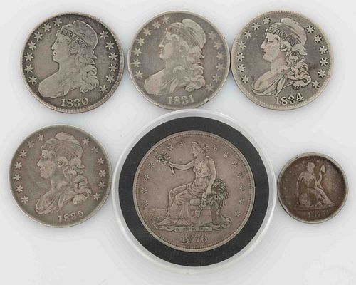 UNITED STATES SILVER ASSORTED TYPE COINS, LOT OF SIX
