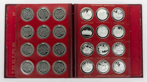 FRANKLIN MINT "THE THOMASON MEDALLIC BIBLE" SILVER MEDALS, SET OF 60