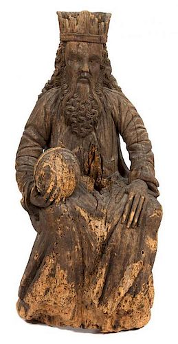 A Continental Carved Pine Figure of a Seated King Height 37 inches.
