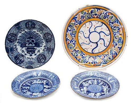 Four Continental Faience Bowls Diamef largest 14 inches.