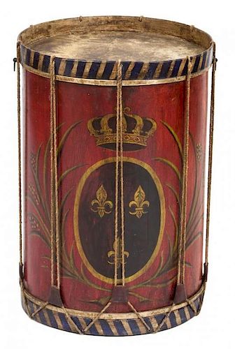 A Continental Painted Drum Height 35 1/2 x diameter 17 1/2 inches.