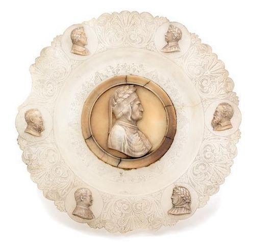 An Italian Grand Tour Carved Alabaster Plate Diameter 12 1/2 inches.