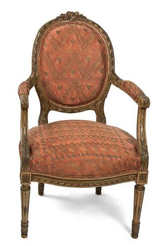 A Louis XVI Style Painted Fauteuil Height 37 1/2 inches.