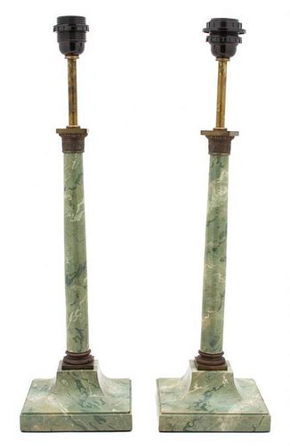 A Pair of Neoclassical Style Faux Painted Table Lamps Height 25 1/2 inches.
