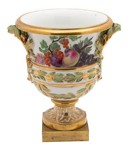 A Handpainted and Gilt Clignancourt Porcelain Urn Height 8 7/8 x width 6 7/8 inches.