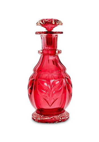 A LATE 19TH CENTURY RUBY CUT GLASS DECANTER ATTRIBUTED TO STEVENS AND WILLIAMS