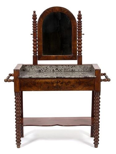 An English Mahogany Shaving Stand and Mirror Height 60 x width 44 x depth 18 inches.