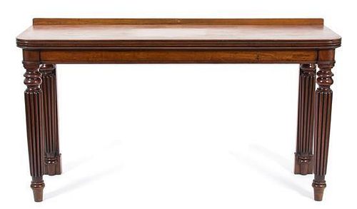 A William IV Style Mahogany Console Table Height 37 x width 66 1/4 x depth 21 3/4 inches.