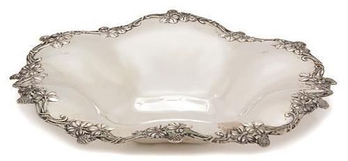 An American Silver Lobed Bowl, Shreve & Co., San Francisco, 20th Century, having floral and berry decorated border