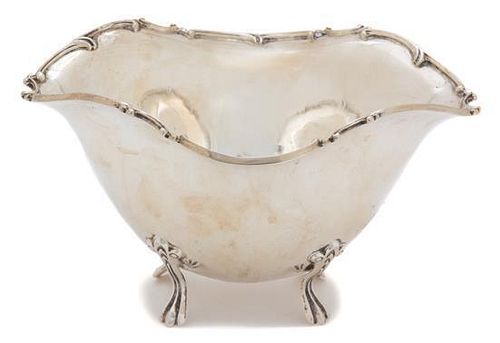 An American Silver Oval Footed Bowl, Unknown Maker, having a scrolled border