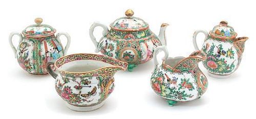 A Rose Medallion Porcelain Tea Service Height of largest 5 inches.