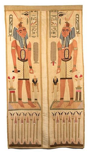 A Hand-Woven Egyptian Motif Textile 7 feet 8 inches x 4 feet 2 inches.