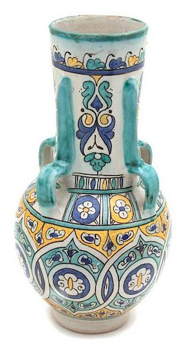 A Persian Hand-Painted Ceramic Vase Height 16 inches.