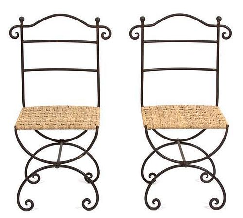 A Pair of Ironwork Sidechairs Height 37 x width 17 x depth 18 inches.