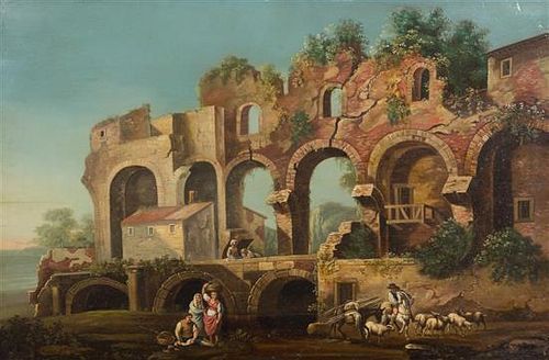 After Hubert Robert, (French, 1773-1808), Working Women Amongst Aquaduct Ruins