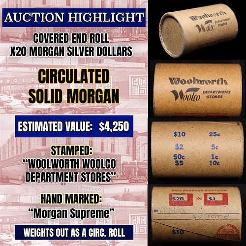Wow! Covered End Roll! Marked " Morgan Supreme"! X20 Coins Inside! (FC)