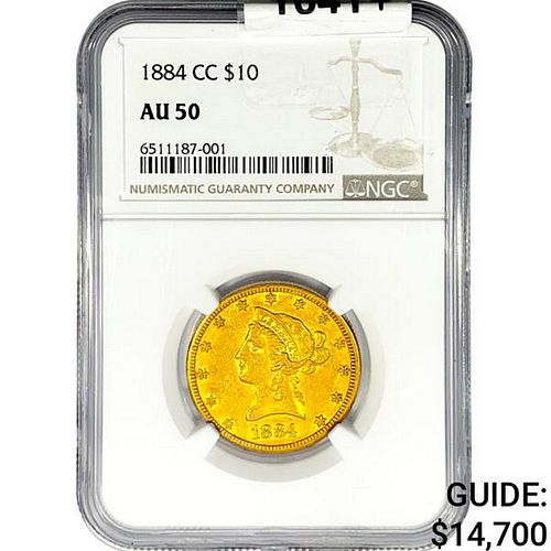 1884-CC $10 Gold Eagle NGC AU50