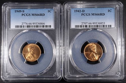 1942-D & 1949-S LINCOLN CENTS PCGS MS66RD