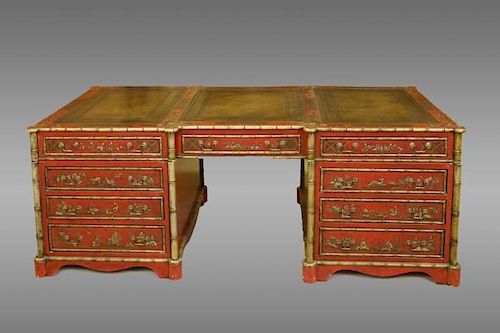 Regency Style Chinoiserie Decorated Partner's Desk