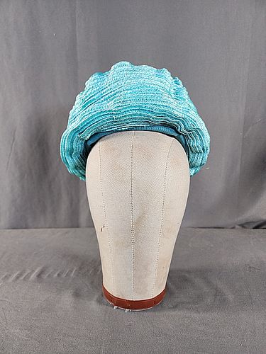 Vintage c1960 Ruffled Turquoise Bucket Hat by Christian Dior
