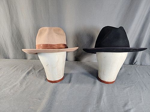 Vintage Tan Fedora and Black Stetson Hats