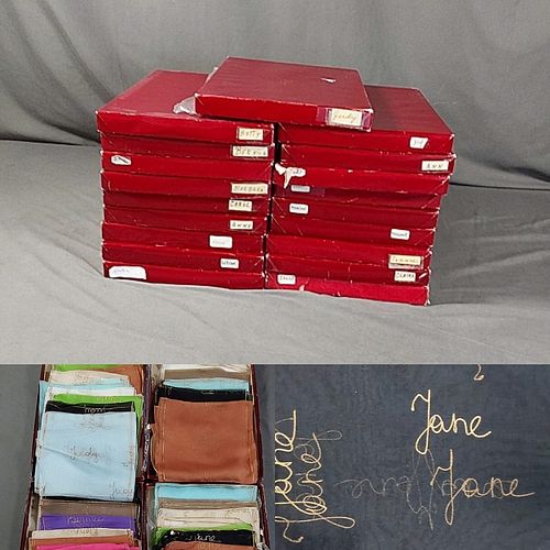 19 Boxes of Vintage c1960 Silk Name Scarves-New Old Stock  