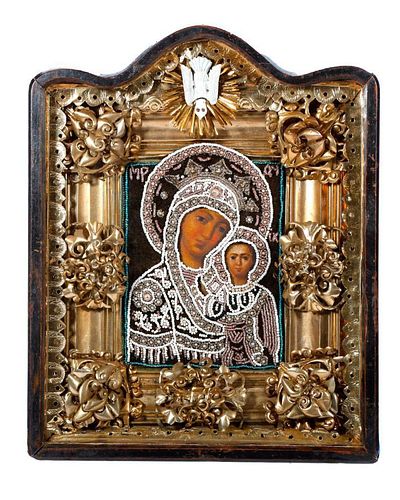 A Beaded Icon of Our Lady of Kazan, in Kiot.