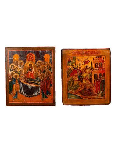 Two Icons, Saint George and the Dormition.