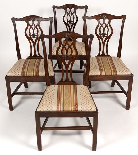 AMERICAN OR ENGLISH CHIPPENDALE-STYLE SIDE CHAIRS, SET OF FOUR