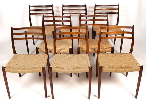 SET OF EIGHT DANISH MID-CENTURY MODERN NIELS OTTO MOLLER NO. 78 ROSEWOOD DINING CHAIRS