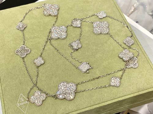 Van Cleef & Arpels Magic Alhambra 18K White gold & 16.93ct Diamond long necklace, 16 motifs