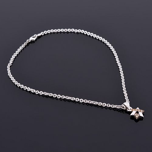 Judith Ripka 18K Gold, Sterling Silver & Diamond Jewish Star Necklace / Chain