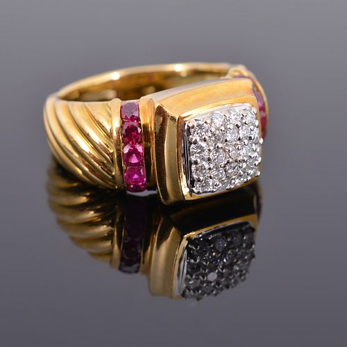 David Yurman 18k Gold, Diamond & Ruby Estate Ring 