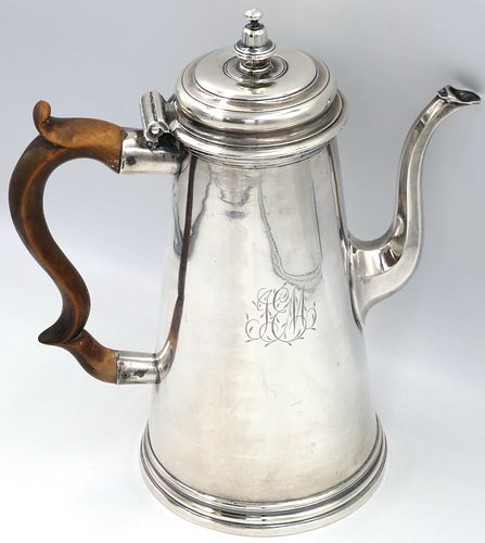 An 18th Century George II Sterling Silver Coffee Pot, by Thomas Farren