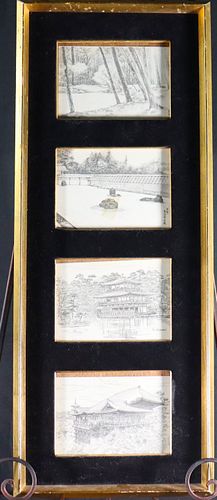 Framed display of Four Vintage Post Cards 