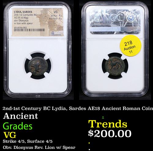 NGC 2nd-1st Century BC Lydia, Sardes AE18 Ancient Roman Coin Ancient Graded VG By NGC