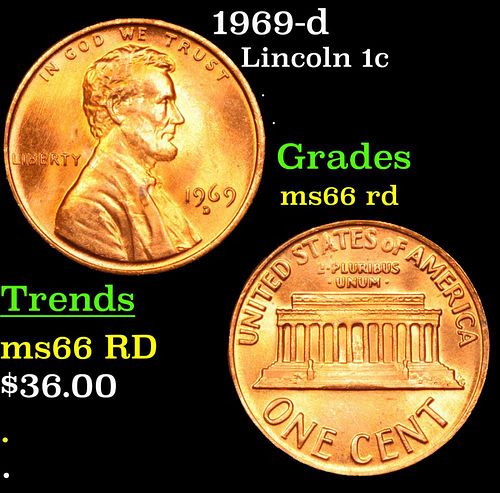 1969-p Lincoln Cent 1c Grades GEM++ Unc RD