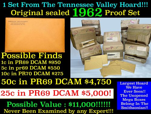 ***Auction Highlight*** Original sealed 1962 United States Mint Proof Set Tennessee Valley Hoard (Fc)