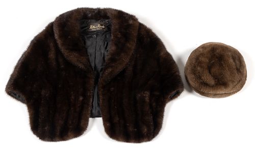 VINTAGE FUR LADY'S STOLE AND HAT, LOT OF TWO