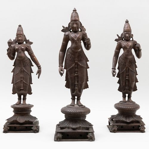 South Indian Bronze Figures of Rama, Lakshmana, and Sita