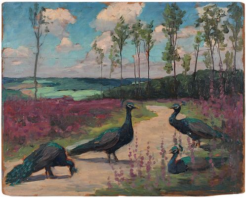 Early Gordon Onslow-Ford Painting, Peacocks
