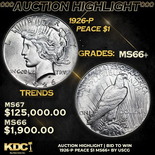 ***Auction Highlight*** 1926-p Peace Dollar $1 Graded GEM++ Unc By USCG (fc)