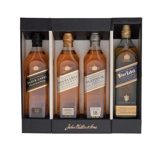 Johnnie Walker.  Collection. Black Label, Gold Label, Platinum Label y Blue Label. Blended Scotch Whisky. ...