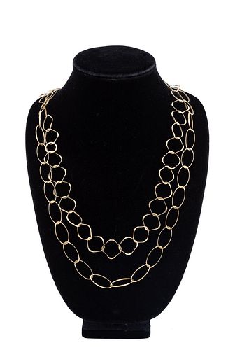 18K YG OVAL & SQUARE LINK CHAIN NECKLACE