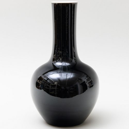 Chinese Mirror Black Glazed Porcelain Bottle Vase