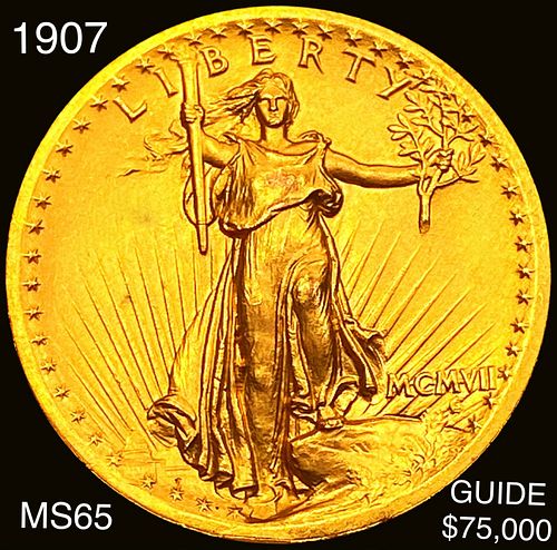 1907 High Relief Wire Rim $20 Gold Double Eagle GEM BU