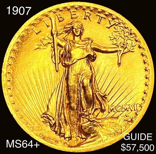1907 High Relief Wire Rim $20 Gold Double Eagle CHOICE BU+