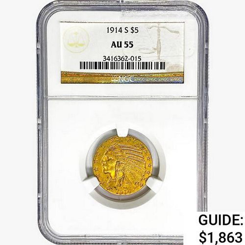 1914-S $5 Gold Half Eagle NGC AU55 